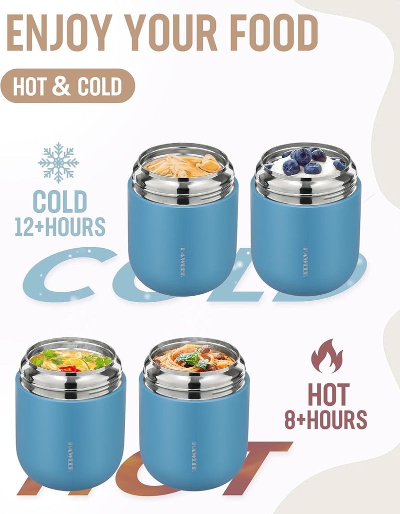 Haweek 17oz Soup Thermo for Hot Food Adults Insulated Food Jar Thermo Hot Food Lunch Container Wide Mouth Stainless Steel Lunch Box for Kids with Folding Spoon Cleaning Brush Gray Blue - Image 4